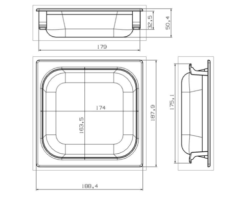 188.4*187.9*50.4 Mm Square Basket Pocket For Intermediate Proofer