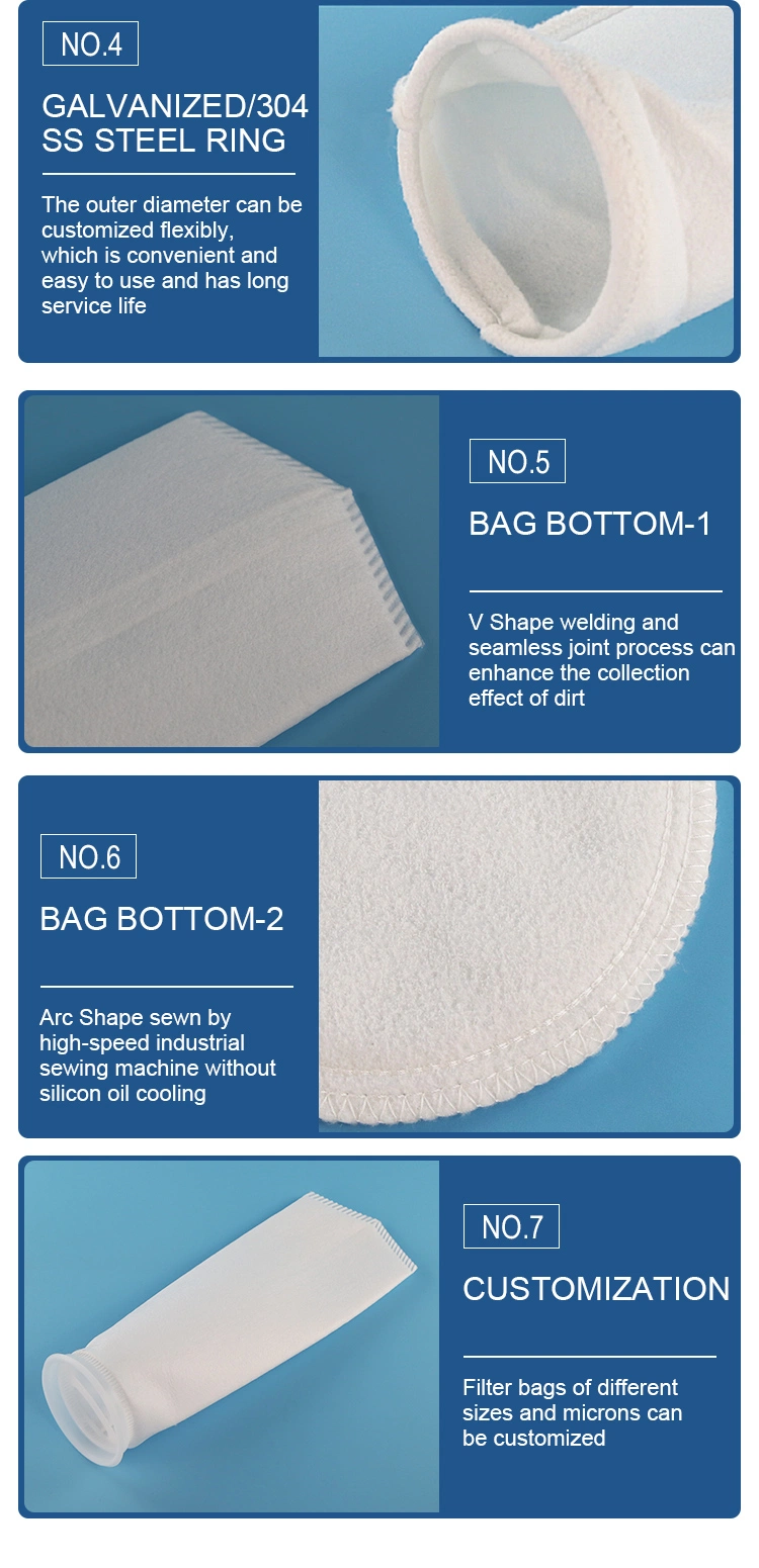 Non Fiber Migration Polyester Felt Filter Bags 0.5um To 2000um 2